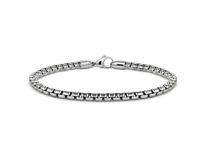 3mm box chain bracelet in stainless steel by Taormina Jewelry