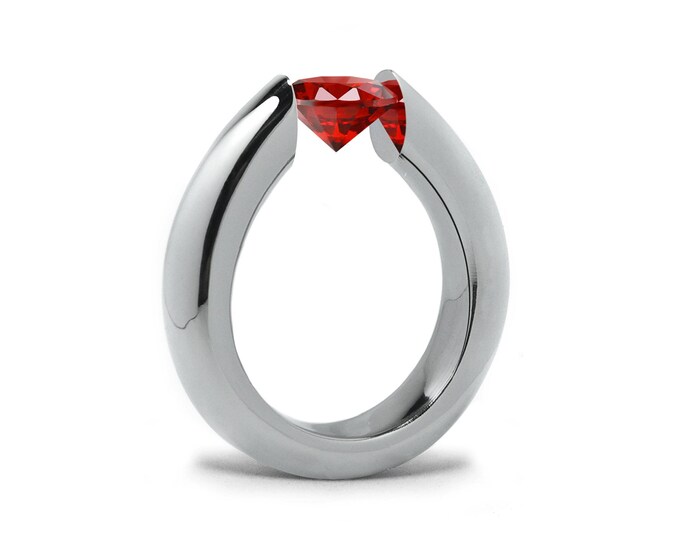 1.5ct Garnet Engagement Tension High Setting Ring in Stainless Steel by Taormina Jewelry