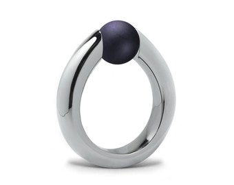 Modern Obsidian Tension Set Ring Stainless Steel Modern Jewelry by Taormina Jewelry