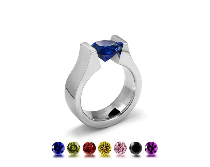 MAREA Flat high setting ring with a tension set colored gemstones in stainless steel by Taormina Jewelry