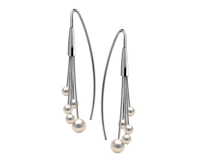 FILO white pearls cluster drop wire earrings in stainless steel by Taormina Jewelry