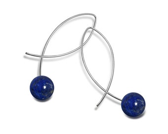 Lapis Lazuli drop wire earrings in stainless steel by Taormina jewelry