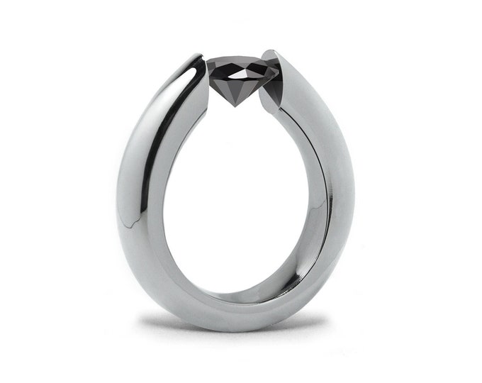 1.5ct Black Onyx tension set ring high rise stainless steel mounting by Taormina Jewelry