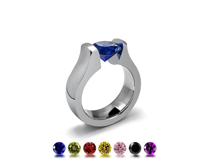 MAREA domed high mounting ring with tension set colored gemstones in stainless steel by Taormina Jewelry