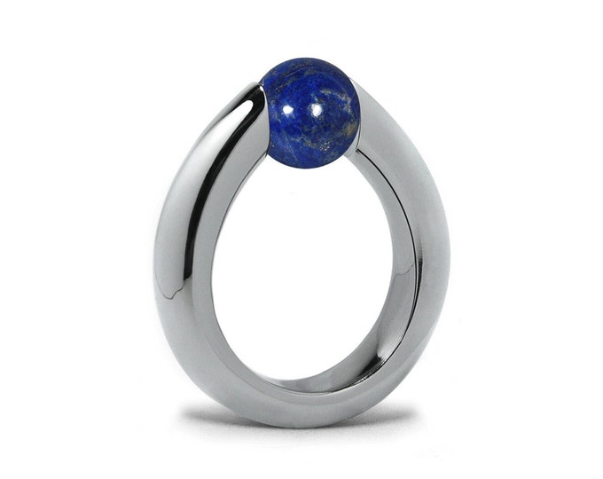 Modern Lapis Lazuli Tension Set Ring Stainless Steel by Taormina Jewelry