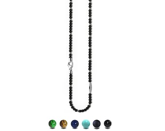 SPIRITUAL beaded necklace with alternating elements in stainless steel, 4mm by Taormina Jewelry