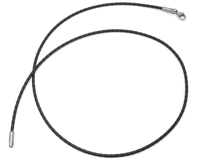 HEAVY-DUTY 3mm Black Rubber Necklace with Stainless Steel Chain running through by Taormina Jewelry