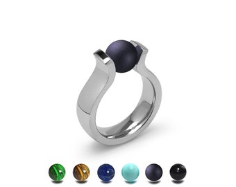 LYRE High setting ring with tension set semiprecious sphere in stainless steel by Taormina Jewelry