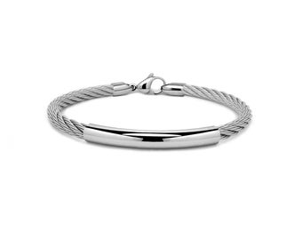 CABLE 4mm bracelet with curved tubular element in stainless steel By Taormina Jewelry