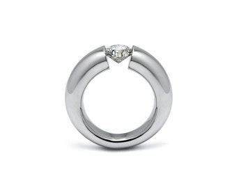 LUNA tapered rounded ring with tension set white sapphire in stainless steel by Taormina Jewelry