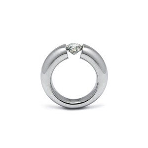 LUNA tapered rounded ring with tension set white sapphire in stainless steel by Taormina Jewelry image 1