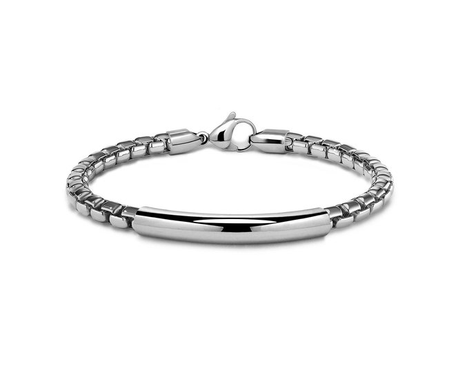 5mm box chain bracelet with curved tubular element in stainless steel by Taormina Jewelry
