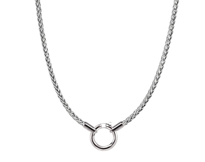 Round tubular clasp ideal for pendant on a wheat braided chain in stainless steel by Taormina Jewelry