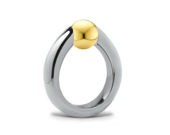 Two Tone Ring Tension Set Gold & Stainless Steel by Taormina Jewelry