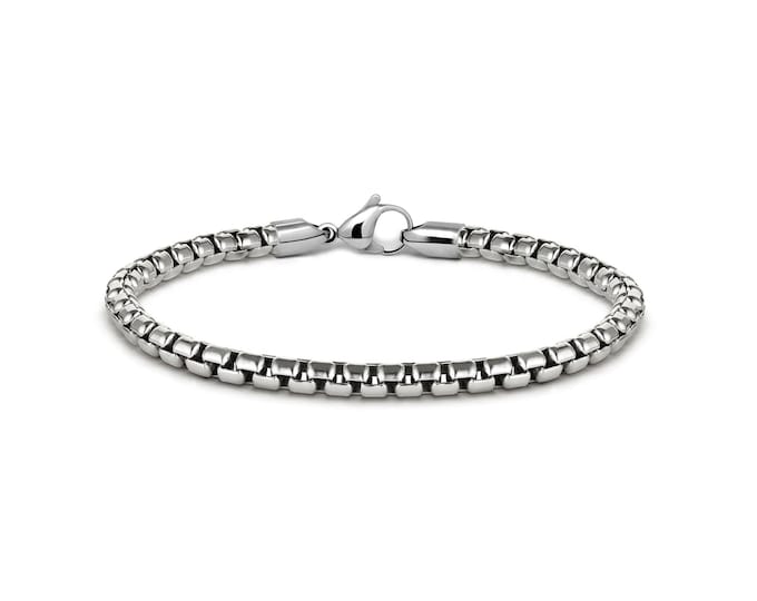 4mm box chain bracelet in stainless steel by Taormina Jewelry