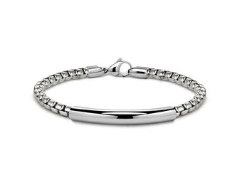 4mm box chain bracelet with curved tubular element in stainless steel by Taormina Jewelry