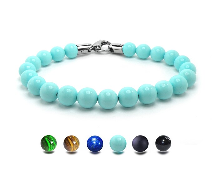 6mm Turquoise bead spiritual bracelet stainless steel clasp by Taormina Jewelry