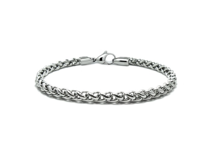 4mm wheat chain bracelet in stainless steel by Taormina Jewelry