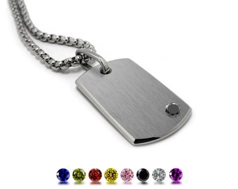 Tag pendant with gemstones in Stainless Steel by Taormina Jewelry