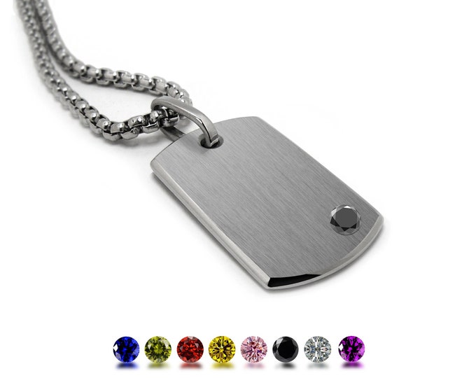 Tag pendant with gemstones in Stainless Steel by Taormina Jewelry