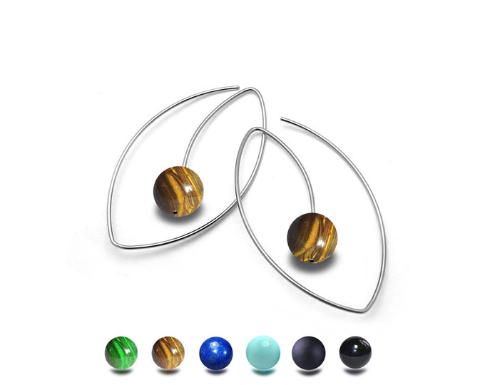 FILO Tiger Eye cat eye shaped drop wire earrings in stainless steel by Taormina jewelry