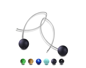 FILO Oblong thin wire drop earrings with semiprecious sphere in stainless steel by Taormina Jewelry