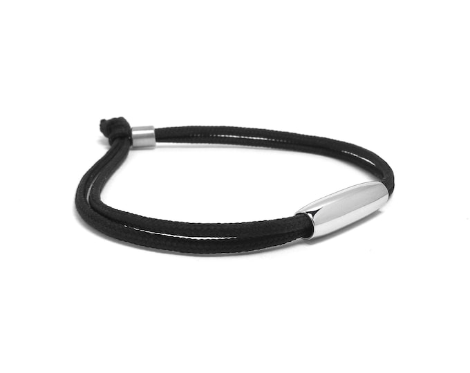NAUTICA Double thin nautical black cord bracelet with olive element in stainless steel by Taormina Jewelry