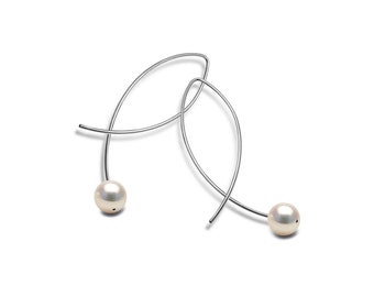 FILO White Pearls drop wire earrings in stainless steel by Taormina jewelry