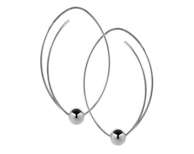Oblong Wire earrings in Stainless Steel with Sphere by Taormina Jewelry