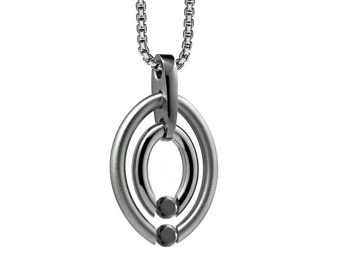 Black Diamond tension set double oval rings pendant by Taormina Jewelry