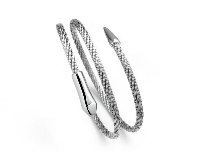 SNAKE cable double bypass bracelet in stainless steel by Taormina Jewelry