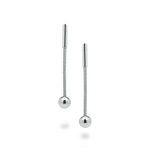 Cable drop earrings with sphere in stainless steel by Taormina Jewelry image 1