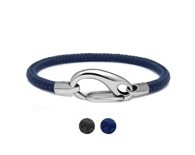 NAUTICA Modern nautical rope bracelet with a snap hook lanyard carabiner clasp in stainless steelby Taormina Jewelry