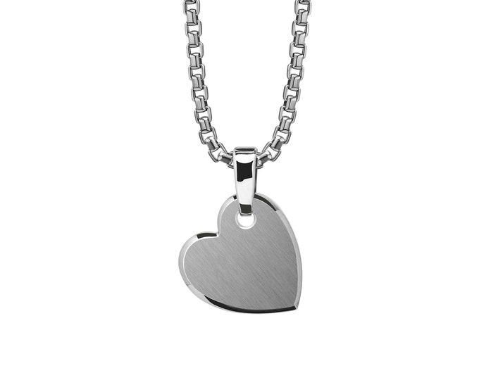 CUORE sideway flat heart tag pendant in stainless steel  by Taormina Jewelry