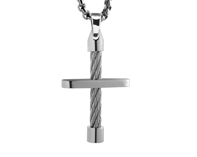 Cable Cross Pendant in Stainless Steel by Taormina Jewelry