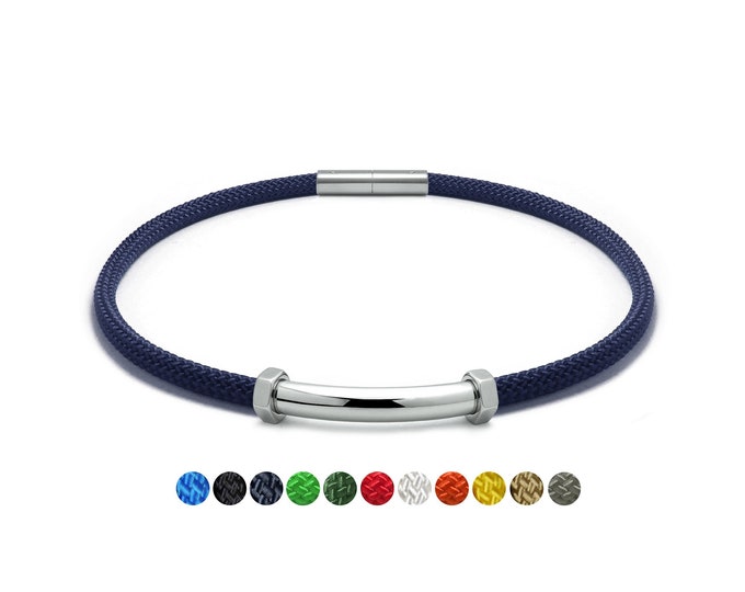 NAUTICA 5mm rope necklace with curved element, hex nuts details and twist clasp in stainless steel by Taormina Jewelry