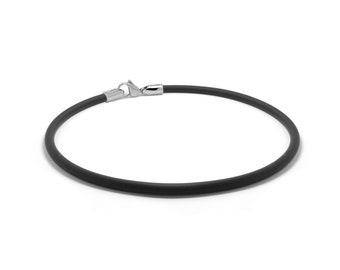 Tubular 4mm black rubber necklace with lobster clasp in stainless steel By Taormina Jewelry