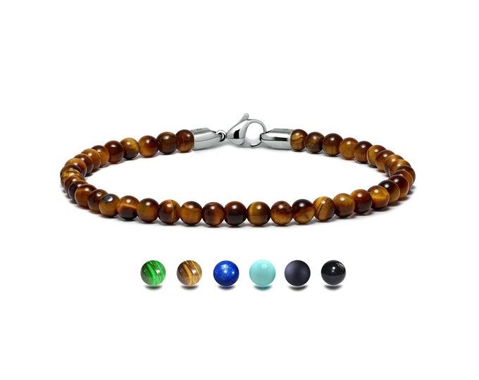 SPIRITUAL beads bracelet in stainless steel and Tiger's Eye, 4mm by Taormina Jewelry