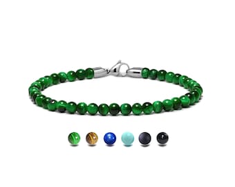 SPIRITUAL beads bracelet in stainless steel and green tieger's eye, 4mm by Taormina Jewelry