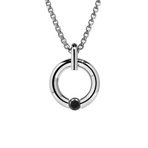 LUNA round tubular pendant with tension set black diamond in stainless steel by Taormina Jewelry image 2
