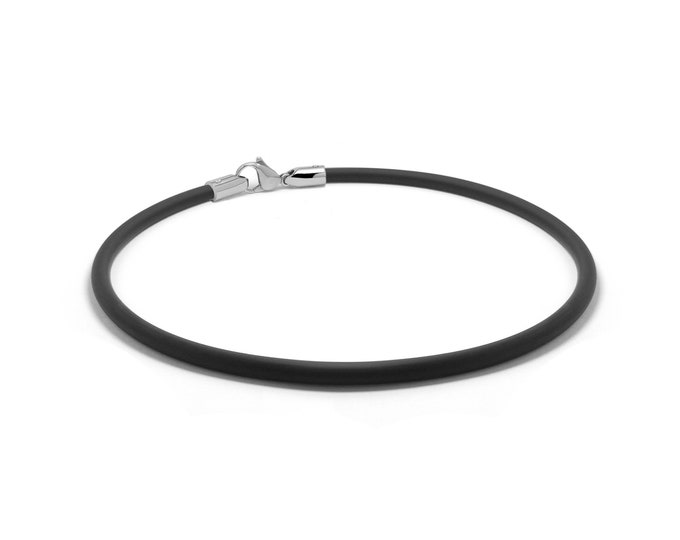 Tubular 5mm black rubber necklace with lobster clasp in stainless steel By Taormina Jewelry