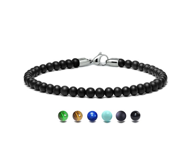 SPIRITUAL Obsidian bead bracelet in stainless steel, 4mm by Taormina Jewelry