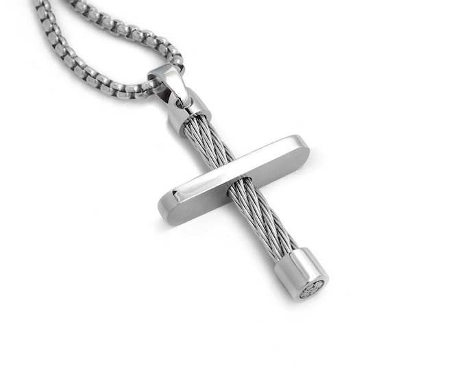 Cable cross pendant in stainless steel by Taormina Jewelry