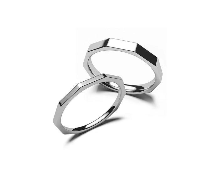 DADO decagonal multi faceted band ring in stainless steel by Taormina Jewelry