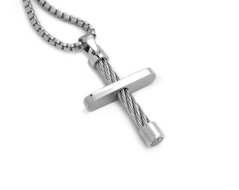 Cable cross pendant in stainless steel by Taormina Jewelry