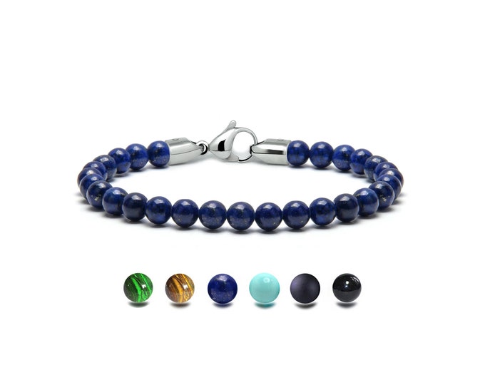 SPIRITUAL Lapis Lazuli bead bracelet in stainless steel, 6mm by Taormina Jewelry