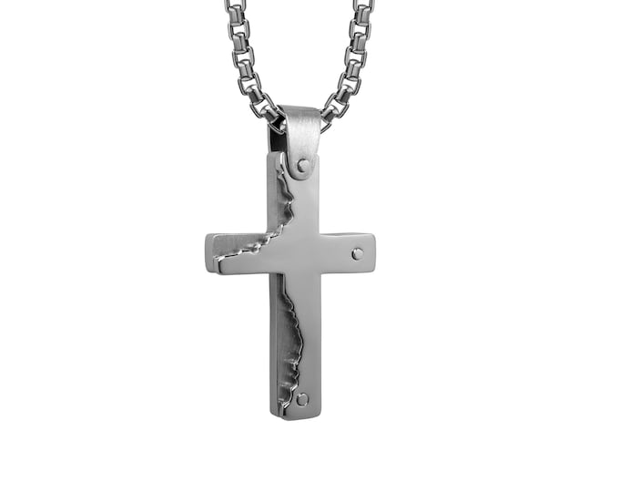 Double layers flat cross pendant in stainless steel by Taormina Jewelry