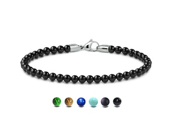 SPIRITUAL beads bracelet in stainless steel and black onyx, 4mm by Taormina Jewelry