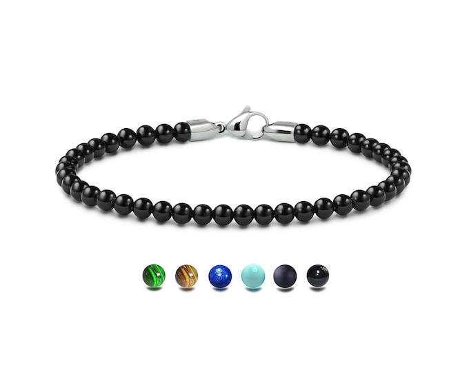 SPIRITUAL Obsidian bead bracelet in stainless steel, 8mm by Taormina Jewelry
