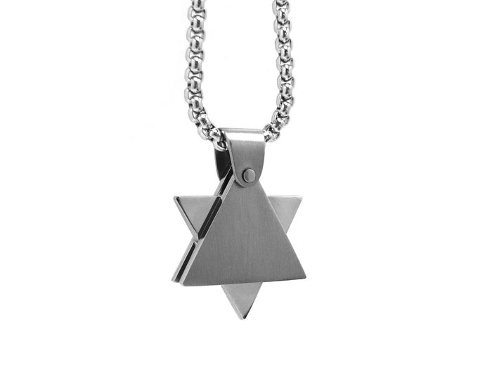 Star of David pendant modern minimalist unique design in stainless steel by Taormina Jewelry